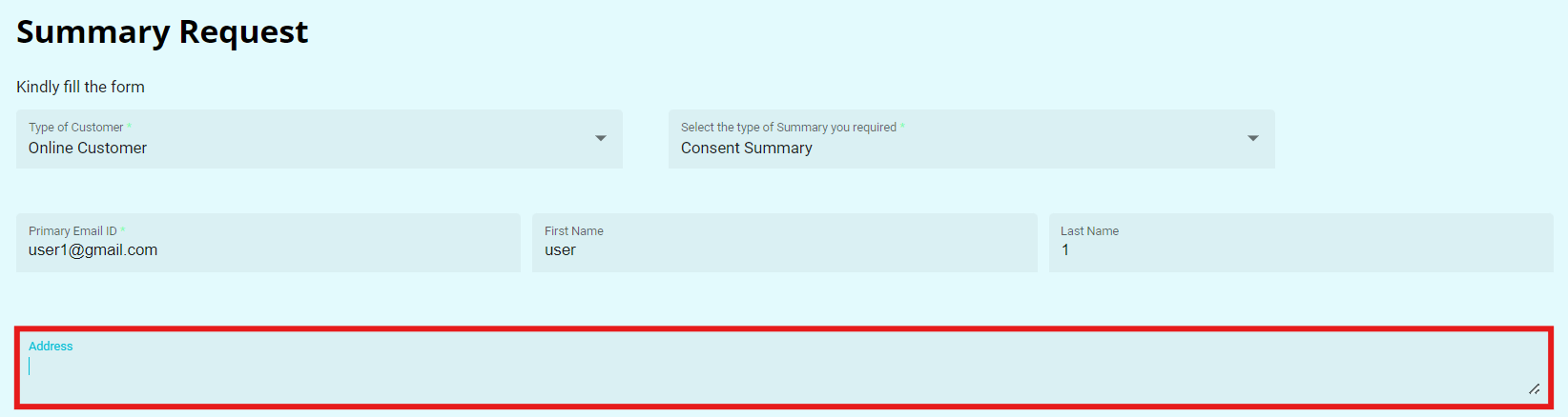 Image of multi line field example i.e Address in privacy portal