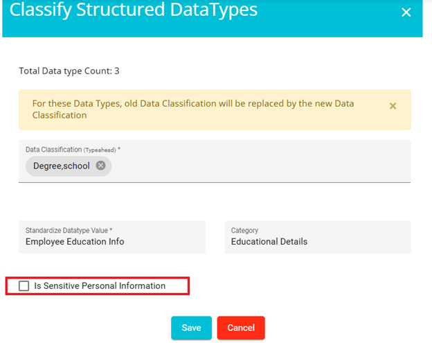 Screenshot showing Is Sensitive Personal Information checkbox