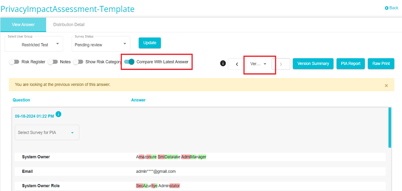 Image highlighting Compare with Latest Answer option 